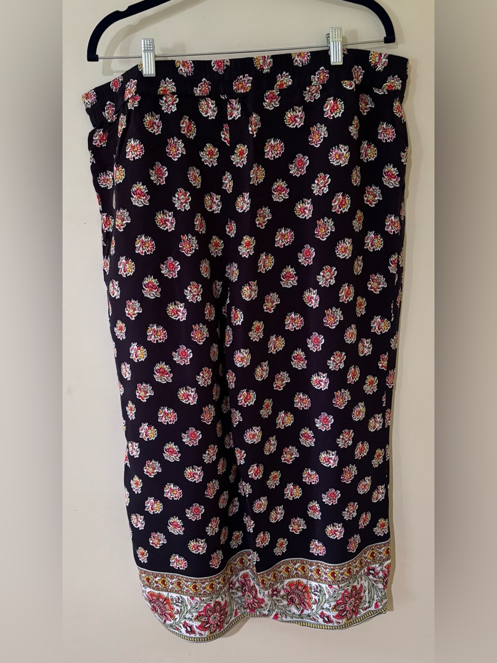 LOFT viscose DRAWSTRING floral crop pants NAVY BLUE red XL - Picture 2 of 6